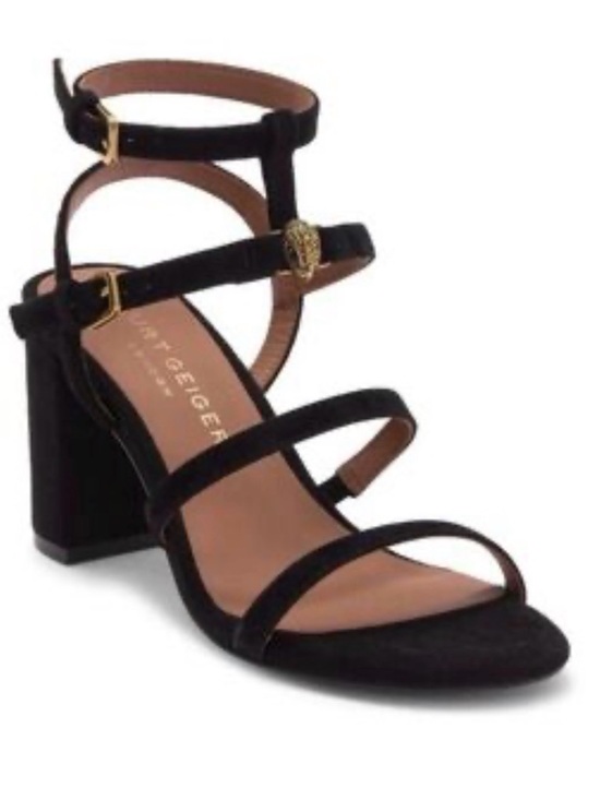 Kurt Geiger Shoes - Kurt Geiger Black Strappy Velvet Block Heel Sandal with Gold Accents